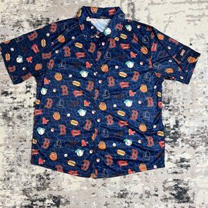 Boston Red Sox Shirt Mens XL Button Up Hawaiin Baseball Gloves Hotdogs Promo AOP